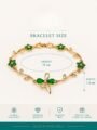 Green Flower Bracelet for Women with Floral Leaf Design and Zircon Stones Green Crystal Flower Bracelet for Women, Gold Floral Leaf Bracelet, Zircon Flower Bracelet for Women, Adjustable Gold Plated Floral Bracelet for Girls, Elegant Fashion Jewellery