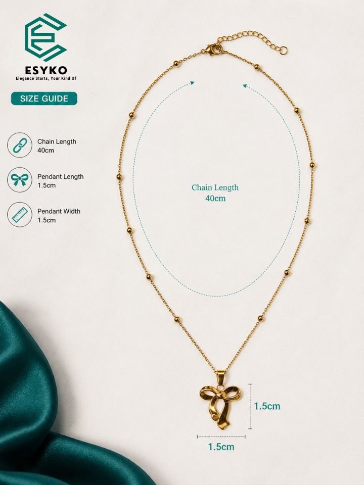 Korean Bow Pendant Necklace 3 Gold Plated Bow Pendant Necklace for Women | Korean Golden Bow Chain Necklace | Cute Ribbon Pendant for Girls