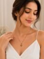 Gold Plated Korean Heart Pendant Necklace with Beaded Chain for Women & Girls Gold Plated Korean Heart Pendant Necklace with Beaded Chain for Women & Girls