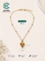 Gold Plated Korean Heart Pendant Necklace with Beaded Chain for Women & Girls Gold Plated Heart Pendant Necklace with Beaded Chain for Women & Girls