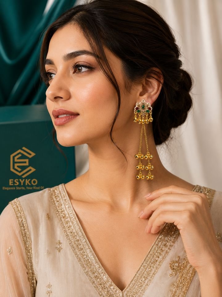 Long Chain Ghungroo Kashmiri Earrings 1 Long Chain Ghungroo Kashmiri Earrings for Women
