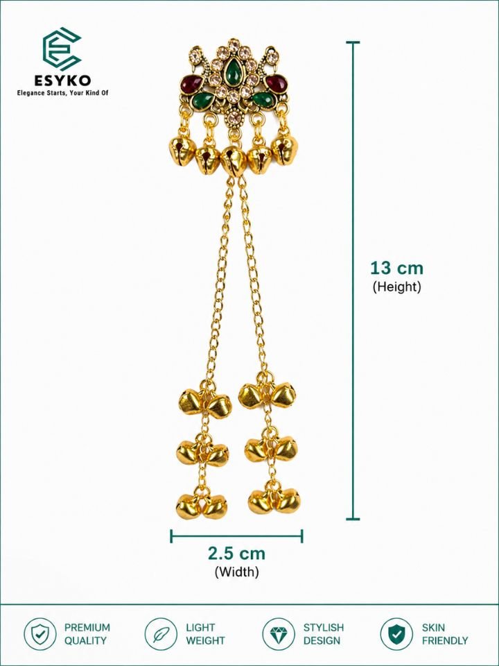 Long Chain Ghungroo Kashmiri Earrings 3 Esyko Traditional Kashmiri Earrings for Women | Long Chain Ghungroo Kashmiri Dangler Earrings