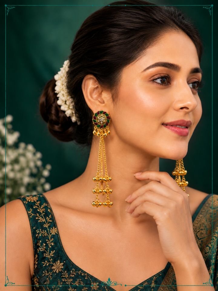 Long Tassel Kashmiri Earrings for Women with elegant multicolor stones