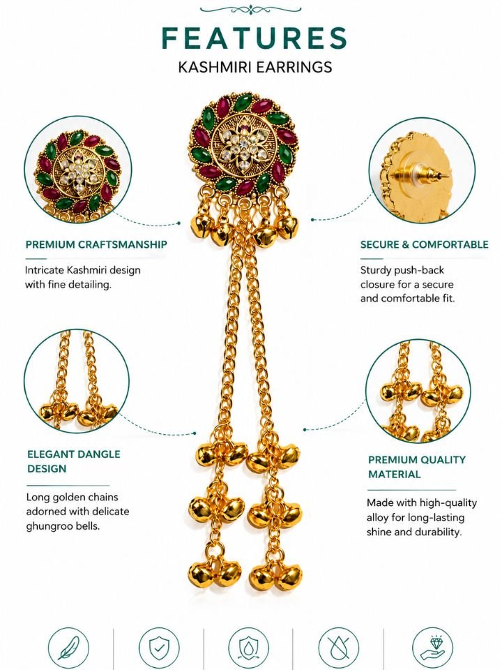 Shop Esyko Long Tassel Kashmiri Earrings for Women with elegant multicolor stones
