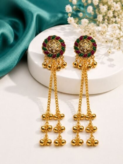 Shop Esyko Long Tassel Kashmiri Earrings for Women with elegant multicolor stones