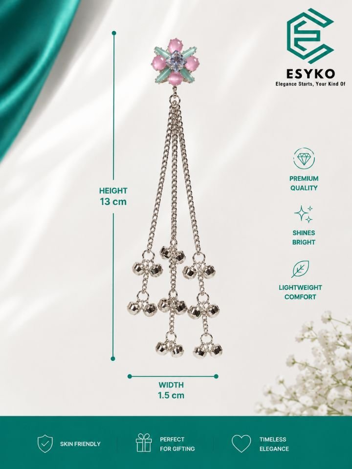 Buy Pink Stone Kashmiri Earrings for Women | Long Ghungroo Dangler Earrings – Esyko