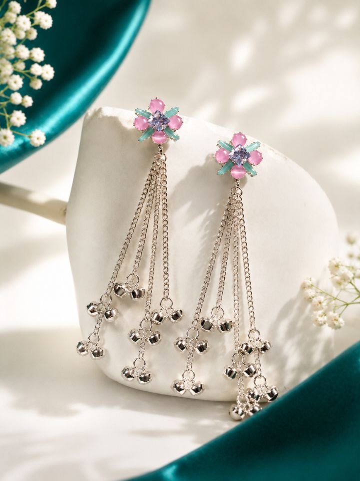 Buy Pink Stone Kashmiri Earrings for Women | Long Ghungroo Dangler Earrings – Esyko
