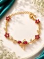 Esyko Red Flower Gold Bracelet for Women | Zircon Floral Crystal Bracelet