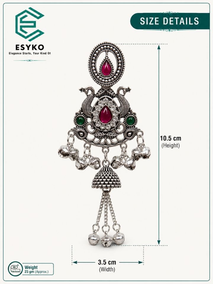 Silver Oxidised Kashmiri Earrings 3 Silver Oxidised Traditional Kashmiri Earrings with Multicolor Stones & Ghungroo Tassel Drop Design