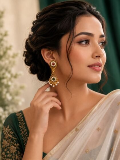 Esyko Women Antique Dangler Jhumka Earrings with Pearl & Stone Detailing