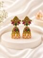 Esyko Floral Kundan Jhumka Earrings for Women | Gold Plated Ethnic Traditional Pearl Drop Jhumka Earrings | Festive Wedding Jewellery