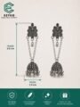 Esyko Floral Oxidised Chain Jhumka Earrings for Women | Long Dual Chain Oxidised Silver Jhumka
