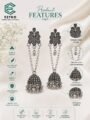 Esyko Floral Oxidised Chain Jhumka Earrings for Women | Long Dual Chain Oxidised Silver Jhumka
