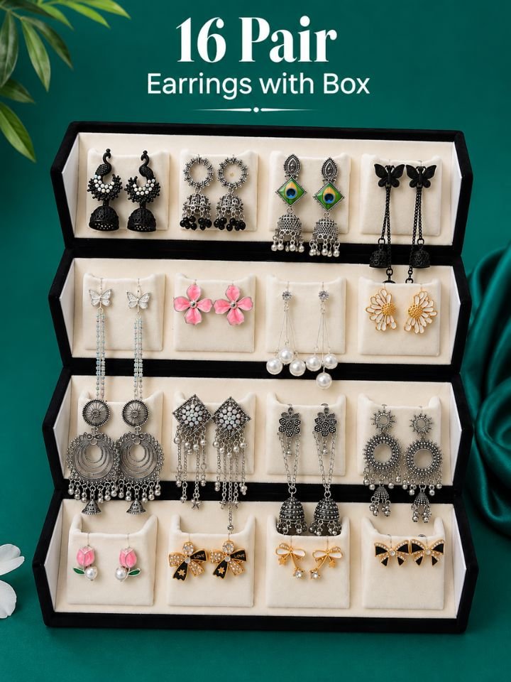 16 Pair Korean Earrings Set with Box for Women