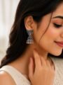 Oxidised Butterfly Jhumka Earrings in Antique Silver Finish Oxidised Butterfly Jhumka Earrings in Antique Silver Finish