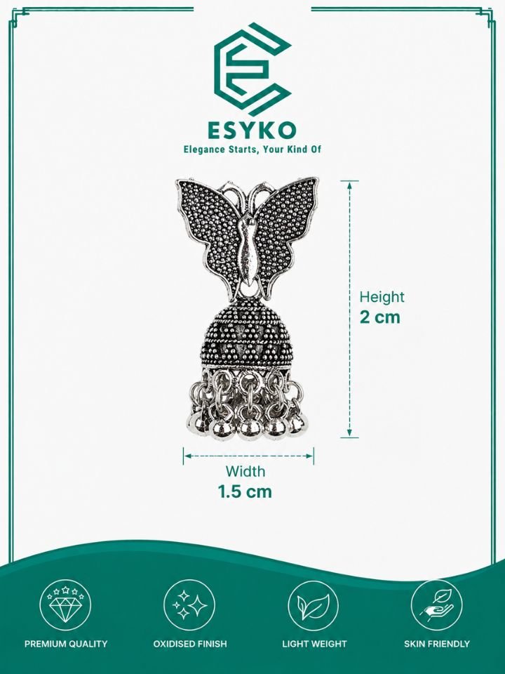 Oxidised Butterfly Jhumka Earrings 3 Oxidised Butterfly Jhumka Earrings in Antique Silver Finish
